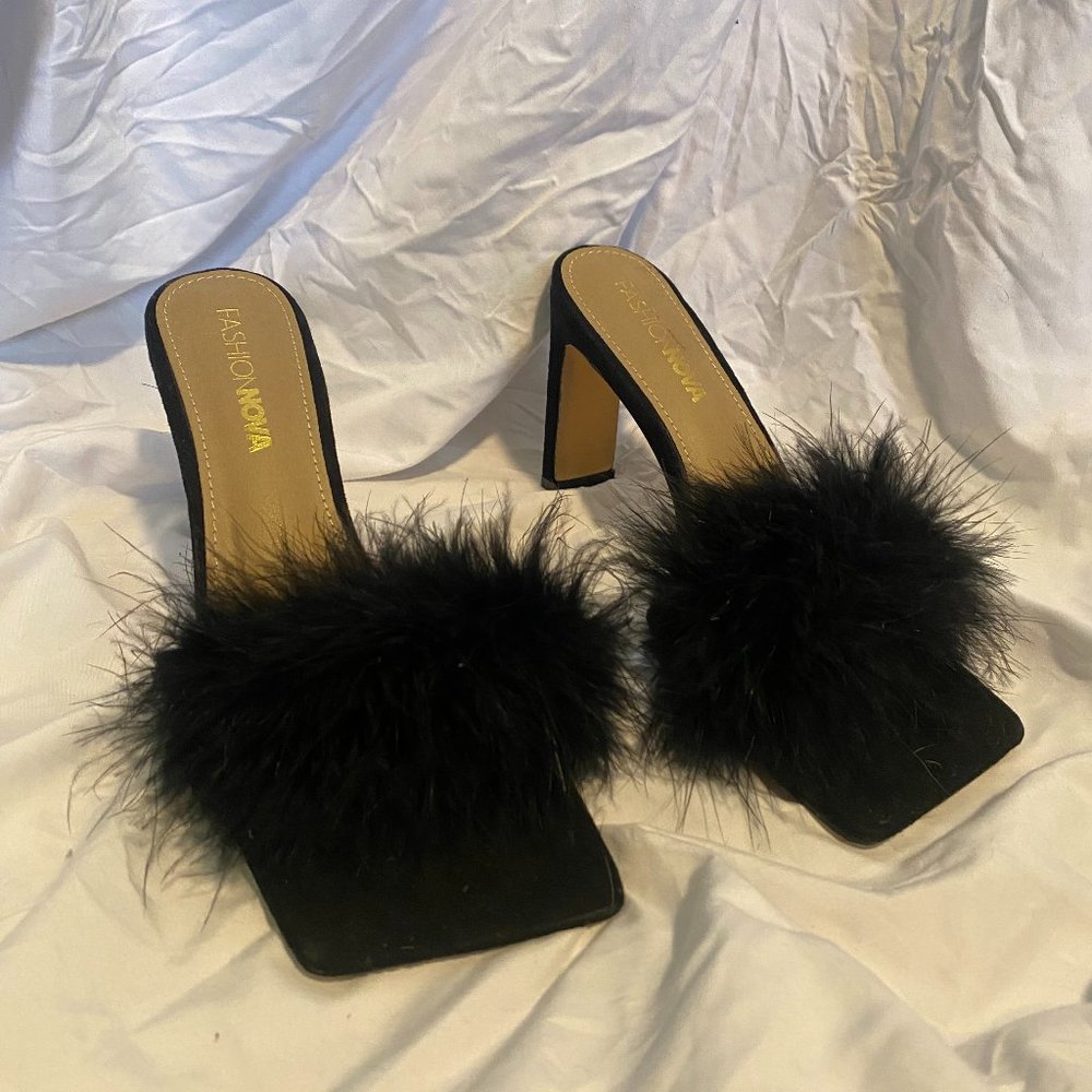 Fluffy black heels